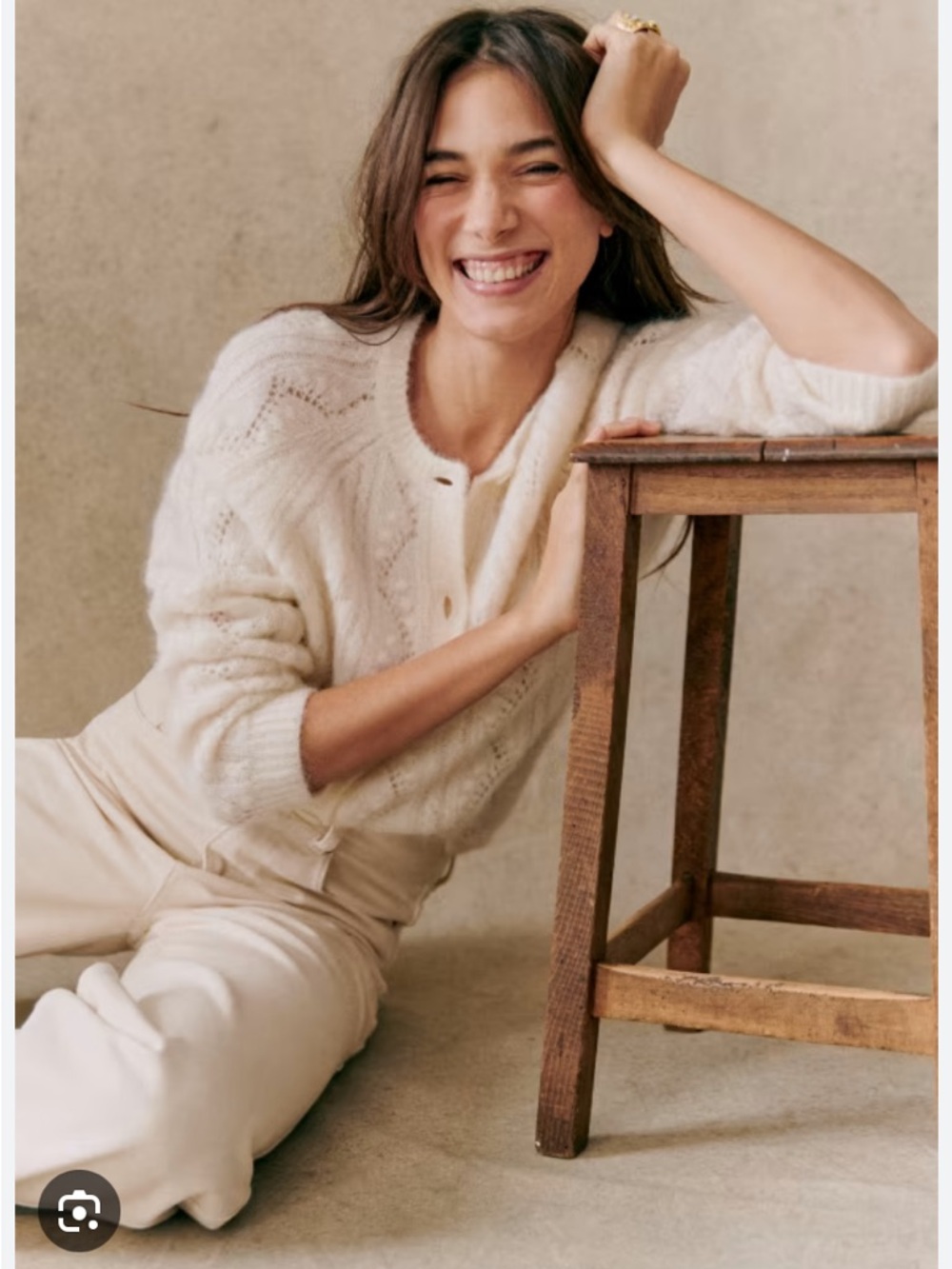 🇫🇷 Sezane Ecru Openwork Mohair-Blend Cropped Cardigan - Picture 4 of 12